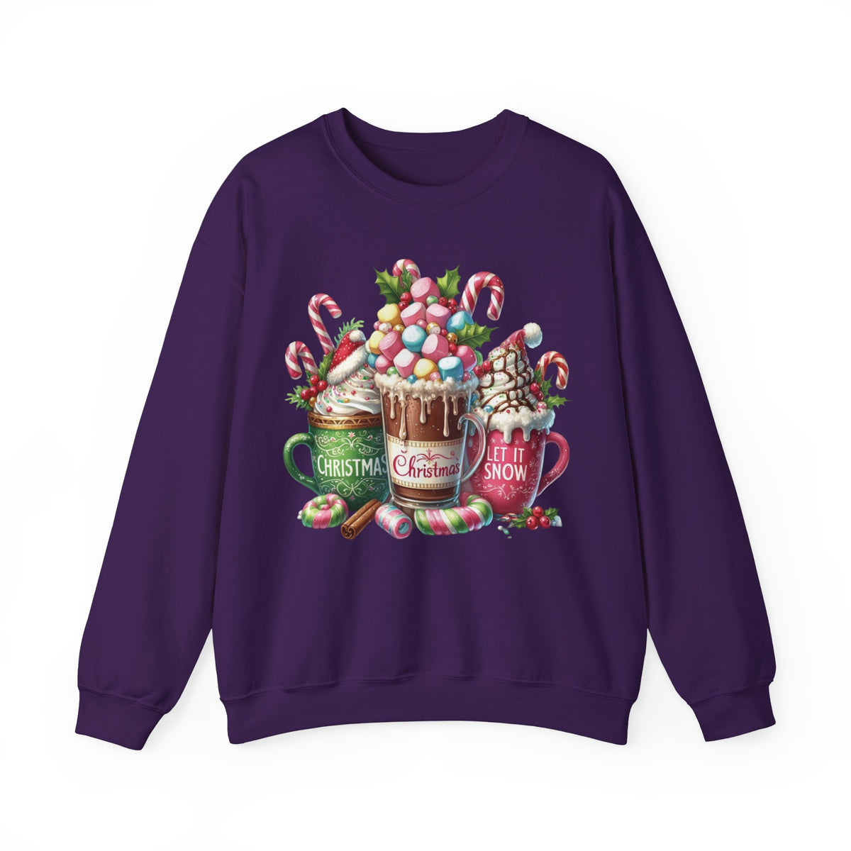 Hot Chocolate Mugs Christmas Hot Cocoa – Gildan Heavy Blend | Trendy Women’s Soft Sweatshirt. Direct to Garment. Printed & Shipped in the USA. Unisex Sizes.