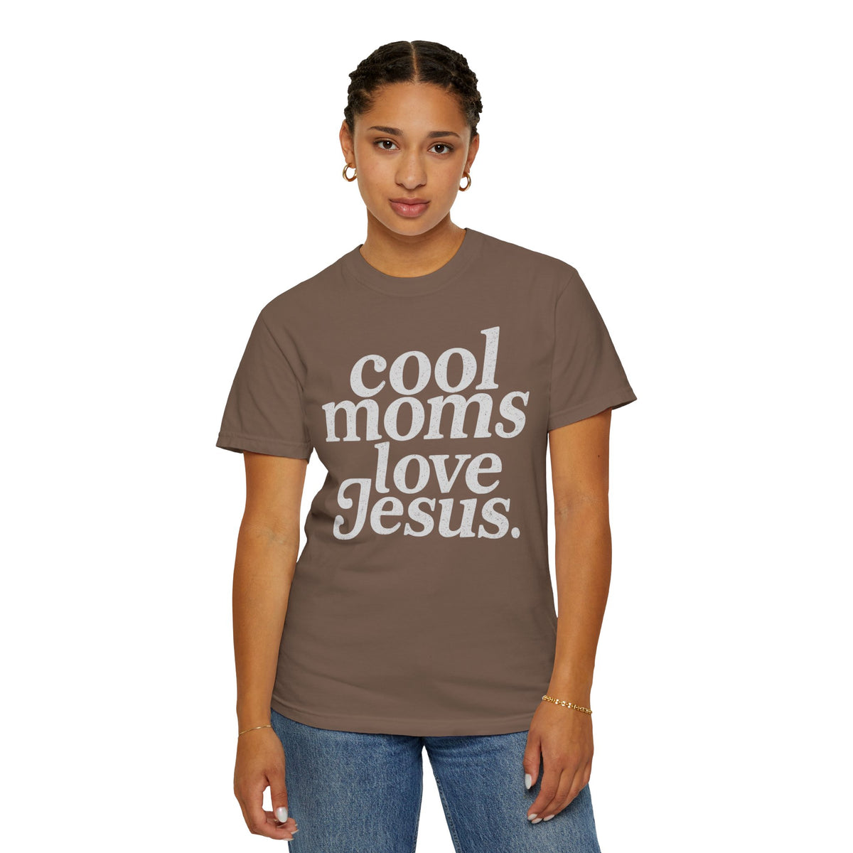 Cool Moms Love Jesus, Vintage - Comfort Colors | Trendy Women's T-Shirt. Direct to Garment. Printed & Shipped in the USA. Unisex Sizes.