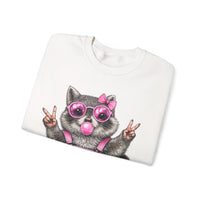 Cute But Feral, Raccoon in Pink Bibs – Gildan Heavy Blend | Trendy Women’s Soft Sweatshirt. Direct to Garment. Printed & Shipped in the USA. Unisex Sizes.