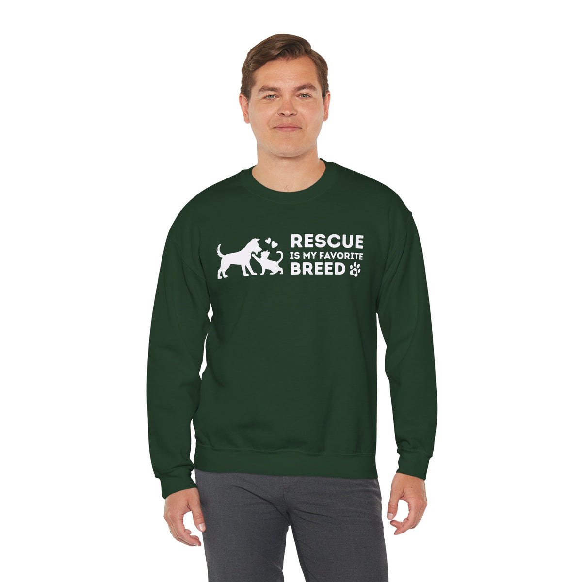 Rescue Is My Favorite Breed *This Shirt Saves Lives* – Gildan Heavy Blend | Trendy Men's and Women’s Soft Sweatshirt. Direct to Garment. Printed & Shipped in the USA. Unisex Sizes.