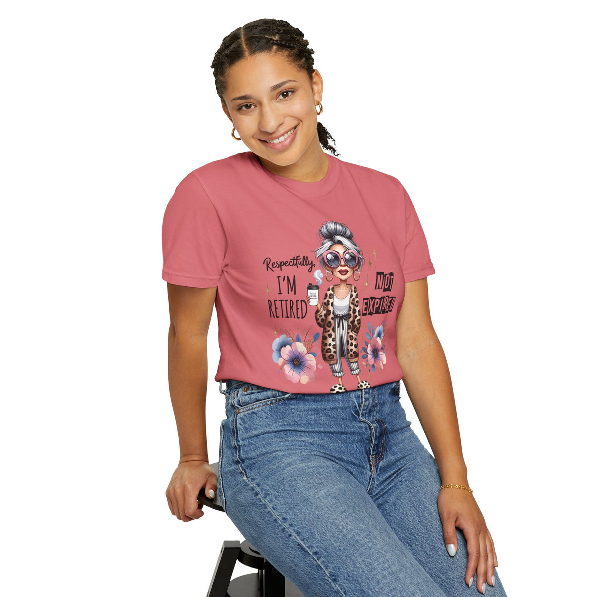 Retired Not Expired, Leopard Funny Grandma - Comfort Colors | Trendy Women's T-Shirt. Direct to Garment. Printed & Shipped in the USA. Unisex Sizes.