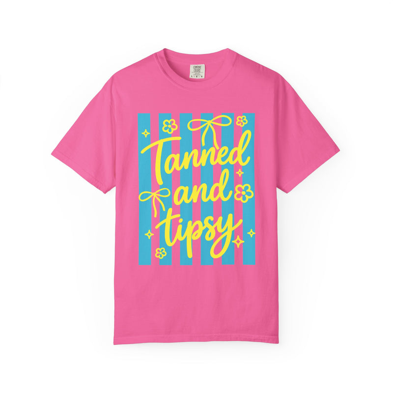 Tanned and Tipsy - Comfort Colors | Trendy Women's T-Shirt. Direct to Garment. Printed & Shipped in the USA. Unisex Sizes.