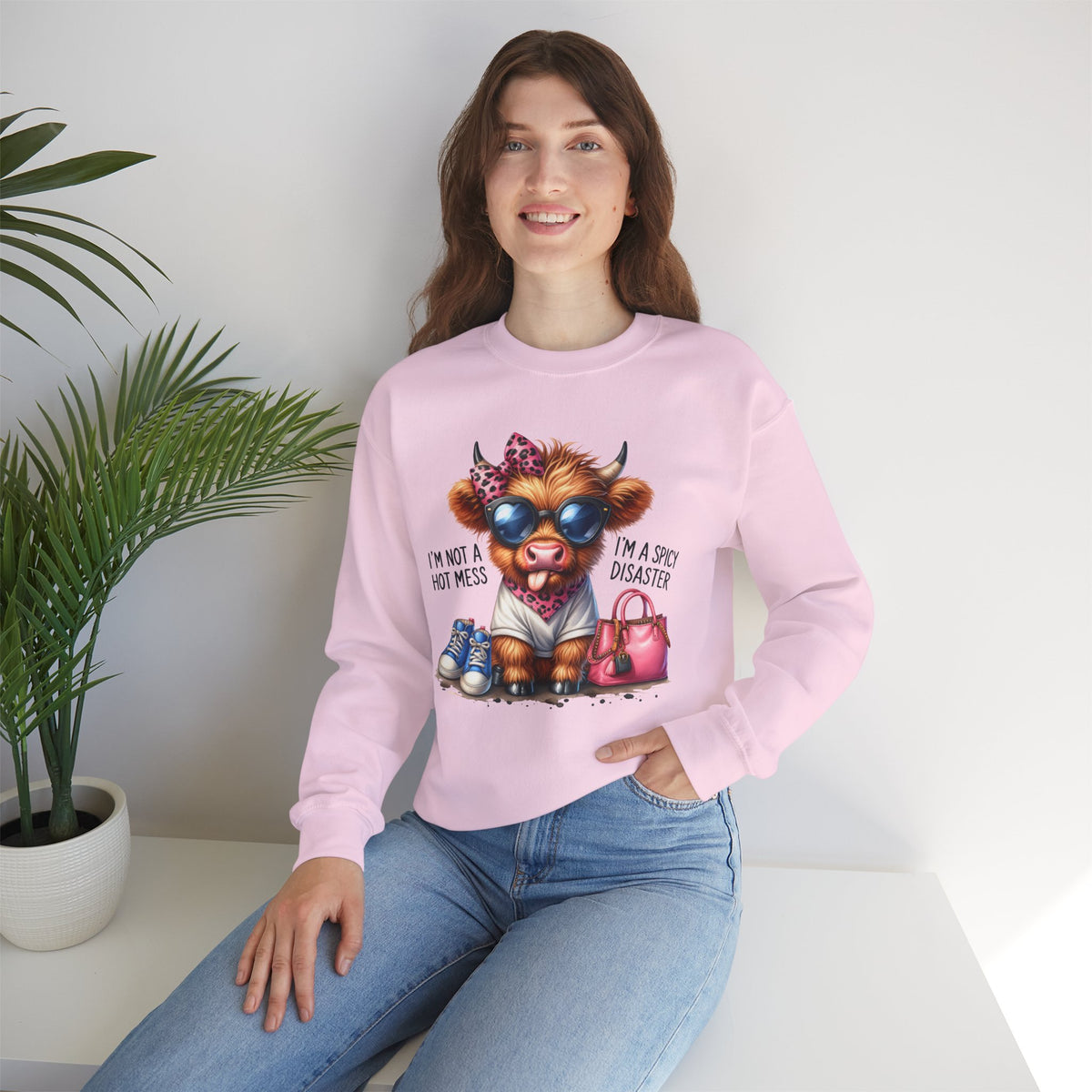 I’m Not a Hot Mess, I’m a Spicy Disaster – Gildan Heavy Blend | Trendy Women’s Soft Sweatshirt. Direct to Garment. Printed & Shipped in the USA. Unisex Sizes.