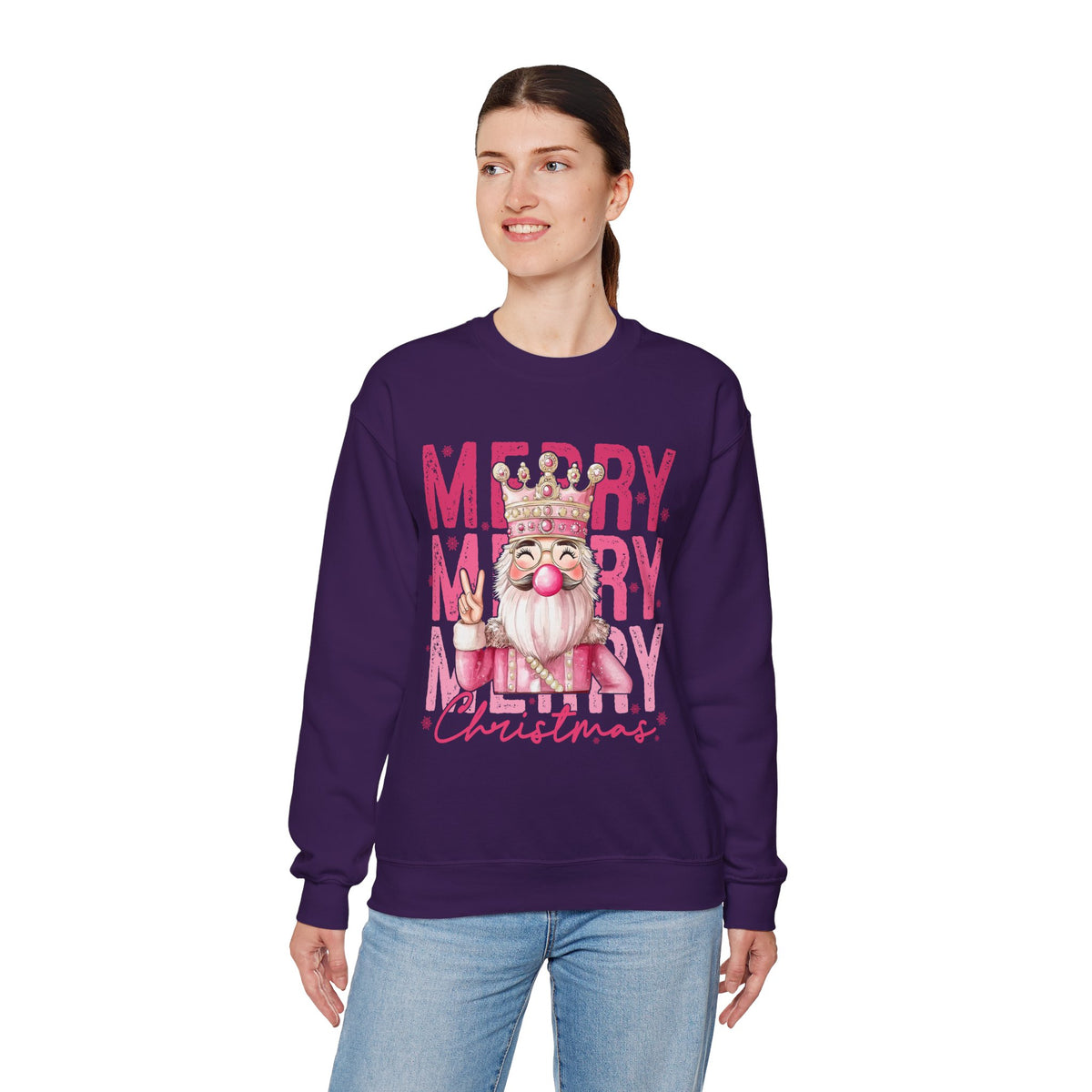 Merry Christmas - Cute Pink Bubblegum Nutcracker – Gildan Heavy Blend | Trendy Women’s Soft Sweatshirt. Direct to Garment. Printed & Shipped in the USA. Unisex Sizes.