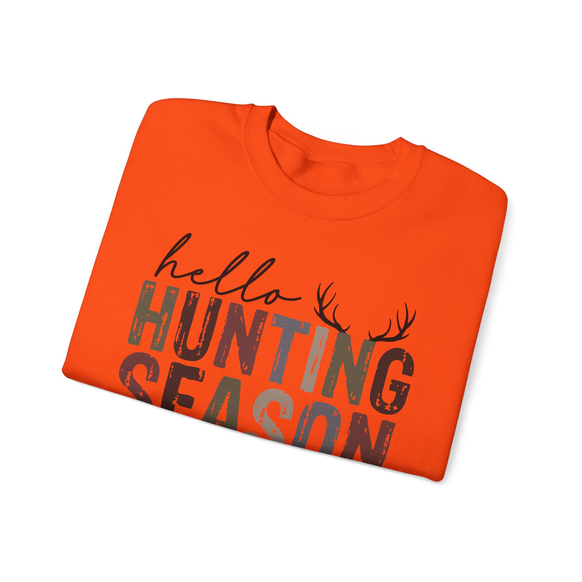 Hello Hunting Season Goodbye Husband Camouflage Wife – Gildan Heavy Blend | Trendy Women’s Soft Sweatshirt. Direct to Garment. Printed & Shipped in the USA. Unisex Sizes.
