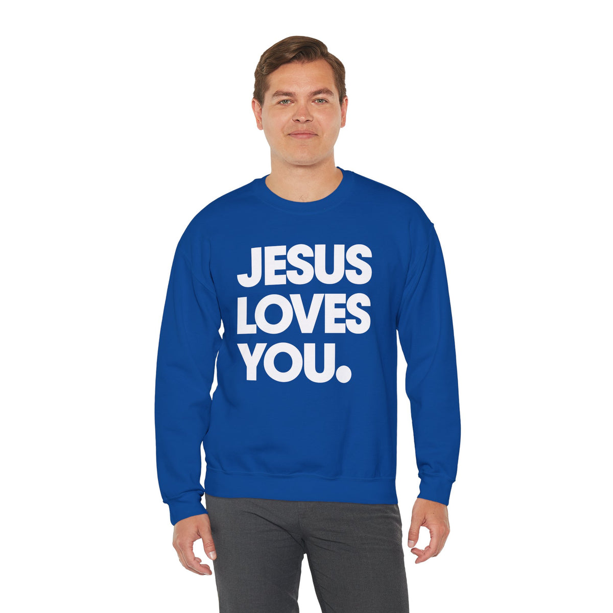 Jesus Loves You – Gildan Heavy Blend | Trendy Women’s and Men's Soft Sweatshirt. Direct to Garment. Printed & Shipped in the USA. Unisex Sizes.