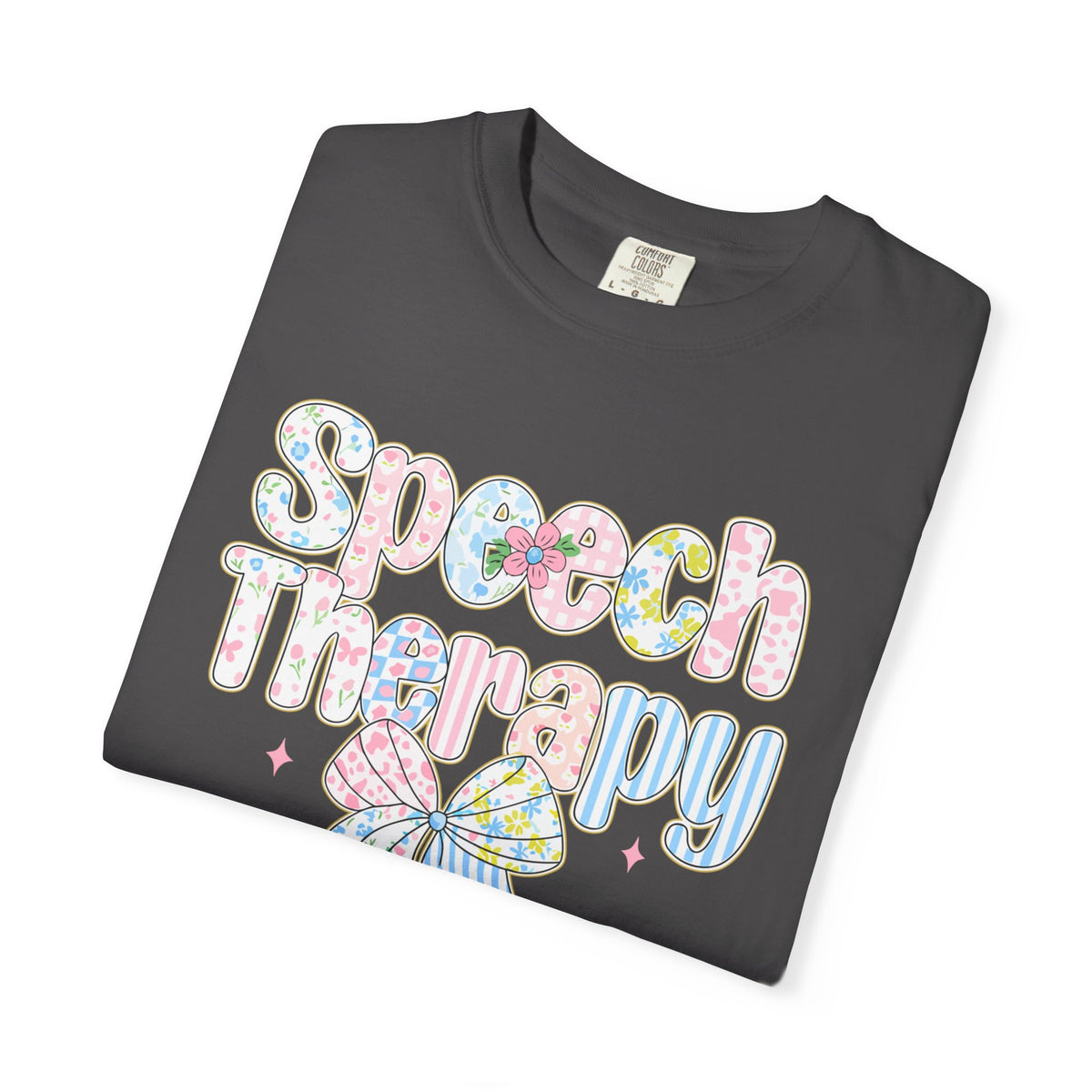 Speech Therapy - Pink Blue Coquette - Comfort Colors | Trendy Women's T-Shirt. Direct to Garment. Printed & Shipped in the USA. Unisex Sizes.