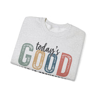 Today's Good Mood Sponsored By Jesus, Christian, Faith – Gildan Heavy Blend | Trendy Women’s Soft Sweatshirt. Direct to Garment. Printed & Shipped in the USA. Unisex Sizes.