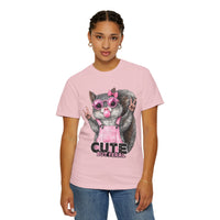 Cute But Feral, Squirrel in Pink Bibs - Comfort Colors | Trendy Women's T-Shirt. Direct to Garment. Printed & Shipped in the USA. Unisex Sizes.