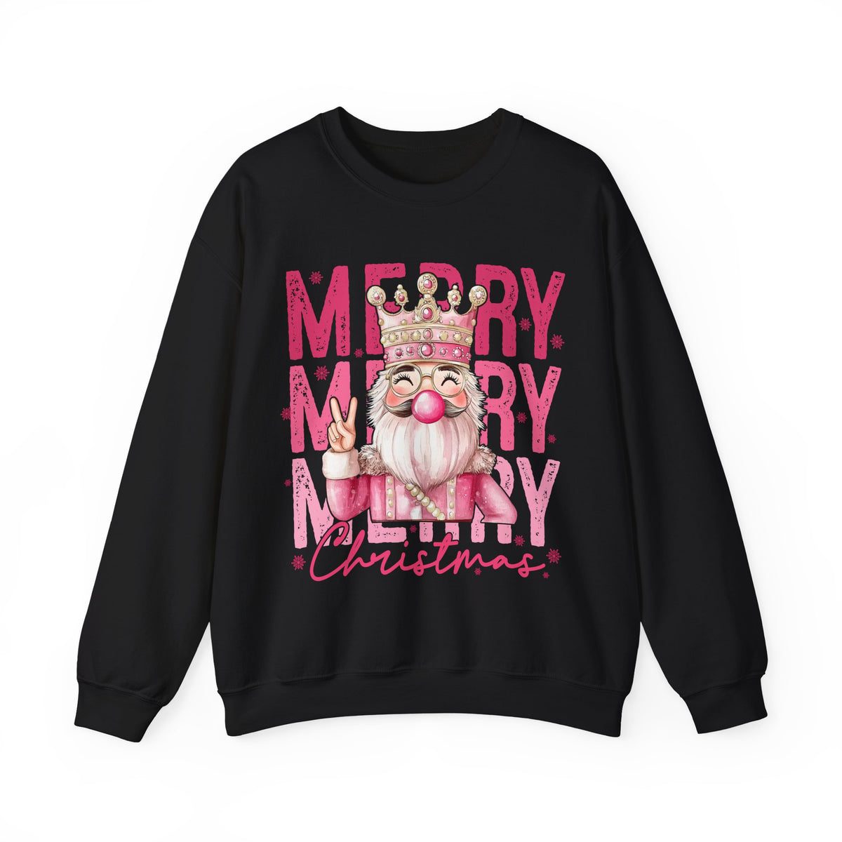 Merry Christmas - Cute Pink Bubblegum Nutcracker – Gildan Heavy Blend | Trendy Women’s Soft Sweatshirt. Direct to Garment. Printed & Shipped in the USA. Unisex Sizes.