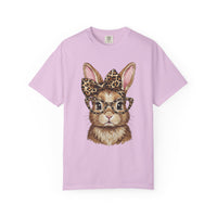Bunny with Leopard Bow and Glasses - Comfort Colors | Trendy Women's T-Shirt. Direct to Garment. Printed & Shipped in the USA. Unisex Sizes.