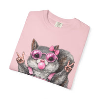 Cute But Feral, Squirrel in Pink Bibs - Comfort Colors | Trendy Women's T-Shirt. Direct to Garment. Printed & Shipped in the USA. Unisex Sizes.