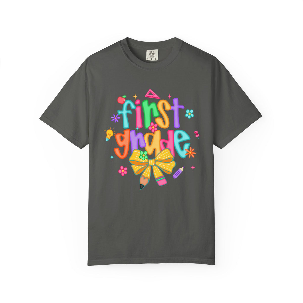 Coquette First Grade Pencil Bow - Comfort Colors | Trendy Women's T-Shirt. Direct to Garment. Printed & Shipped in the USA. Unisex Sizes.