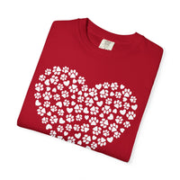 Dog Paw Heart - Comfort Colors | Trendy Women's T-Shirt. Direct to Garment. Printed & Shipped in the USA. Unisex Sizes.