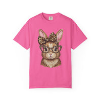 Bunny with Leopard Bow and Glasses - Comfort Colors | Trendy Women's T-Shirt. Direct to Garment. Printed & Shipped in the USA. Unisex Sizes.