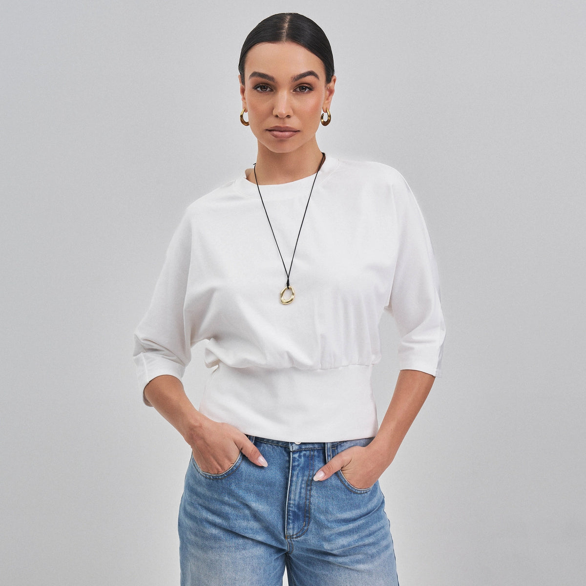 Jaclyn (Ivory) 3/4 Sleeve 94% Cotton Top