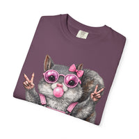 Cute But Feral, Squirrel in Pink Bibs - Comfort Colors | Trendy Women's T-Shirt. Direct to Garment. Printed & Shipped in the USA. Unisex Sizes.