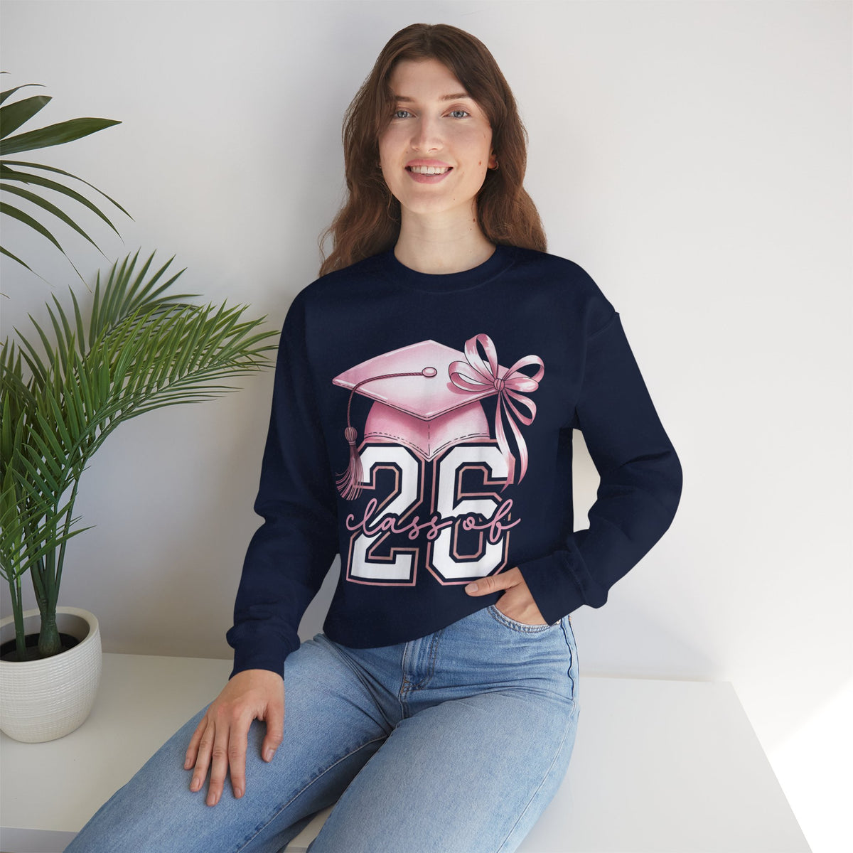 Pink Coquette, Class of 2026 26 Graduation, Pink Cap – Gildan Heavy Blend | Trendy Women’s Soft Sweatshirt. Direct to Garment. Printed & Shipped in the USA. Unisex Sizes.