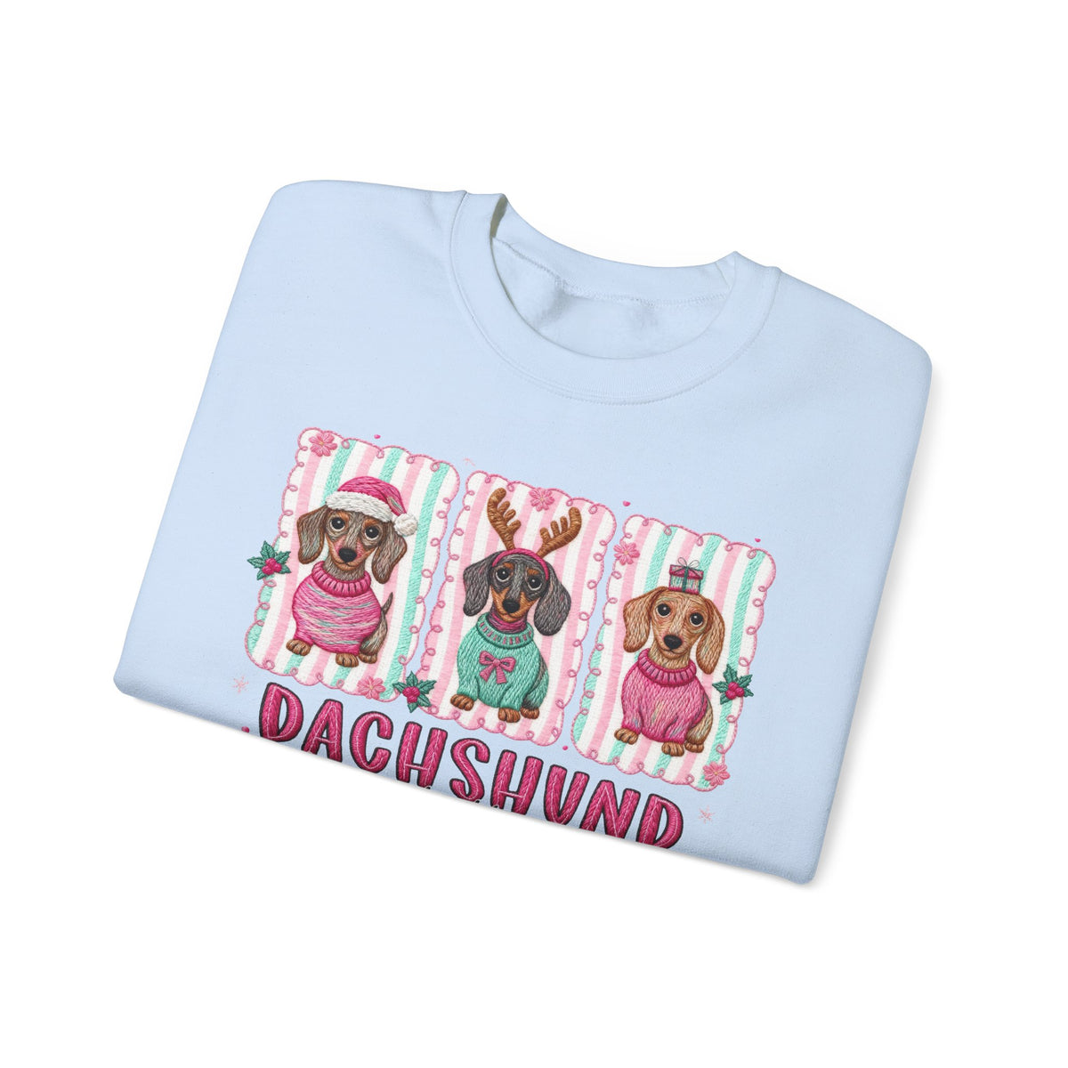 Dachshund Through the Snow – Gildan Heavy Blend | Trendy Women’s Soft Sweatshirt. Direct to Garment. Printed & Shipped in the USA. Unisex Sizes.