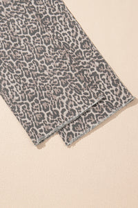 High-Rise Brown Leopard Frayed Edge Wide Leg Jeans