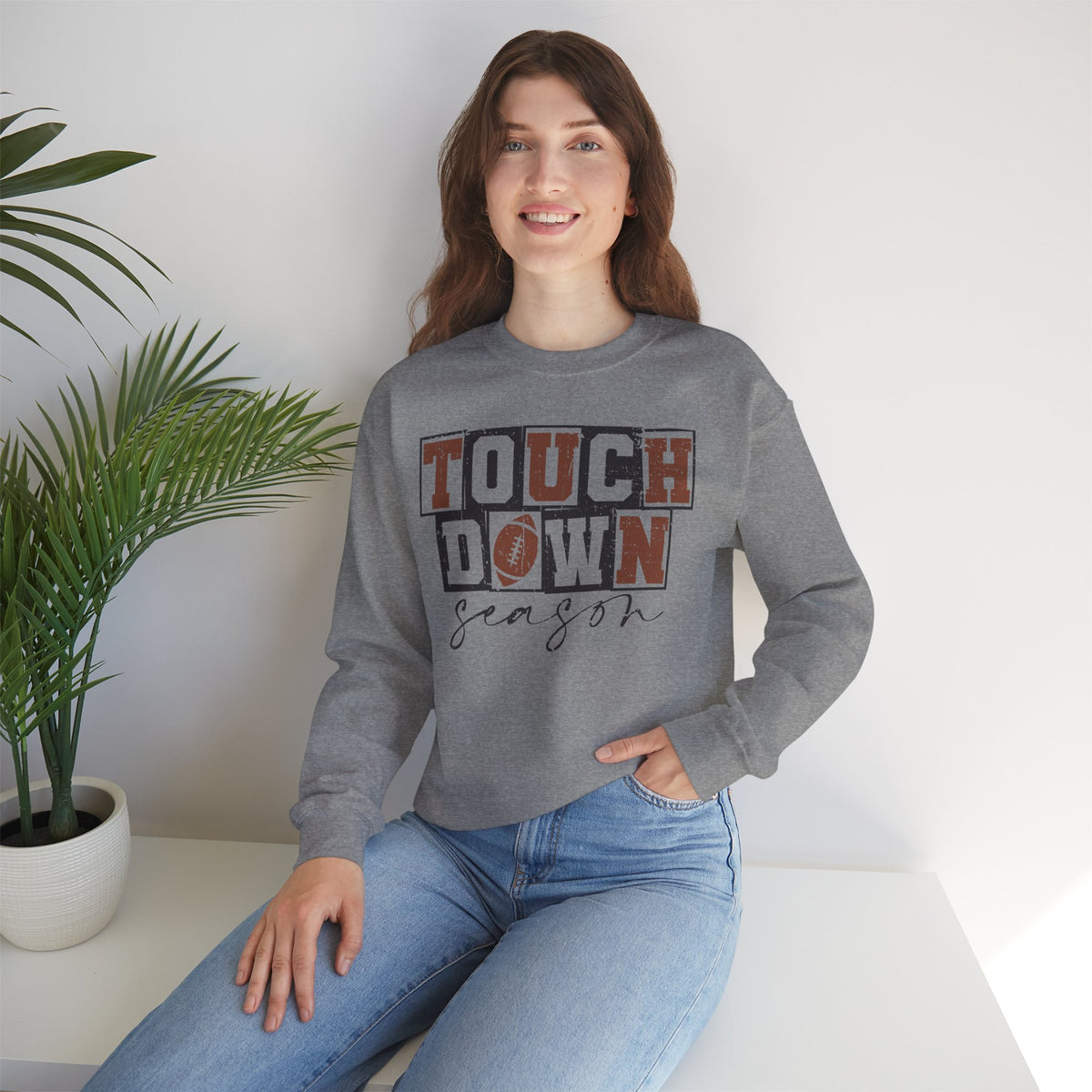 Touchdown Season - Distressed – Gildan Heavy Blend | Trendy Men's and Women’s Soft Sweatshirt. Direct to Garment. Printed & Shipped in the USA. Unisex Sizes.
