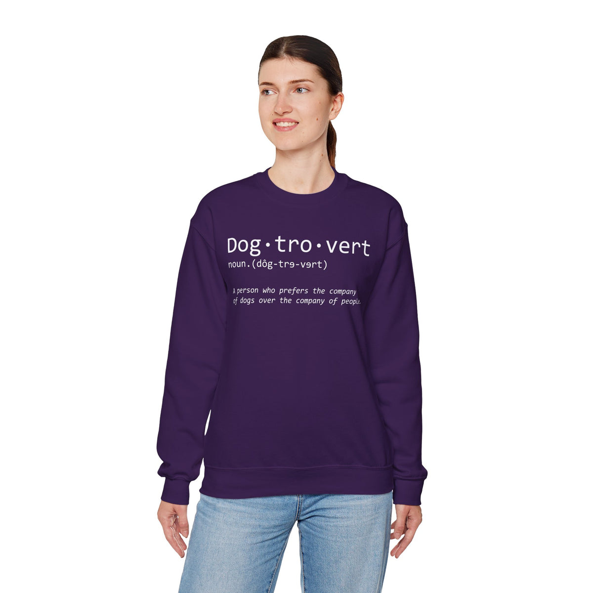 Dogtrovert Typography. Dog Lover – Gildan Heavy Blend | Trendy Men's and Women’s Soft Sweatshirt. Direct to Garment. Printed & Shipped in the USA. Unisex Sizes.