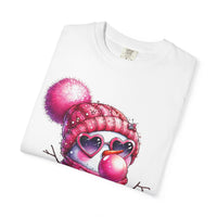 Pink Girly Snowman with Heart Sunglasses and Bubblegum Winter - Comfort Colors | Trendy Women's T-Shirt. Direct to Garment. Printed & Shipped in the USA. Unisex Sizes.