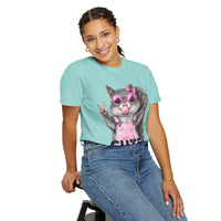 Cute But Feral, Squirrel in Pink Bibs - Comfort Colors | Trendy Women's T-Shirt. Direct to Garment. Printed & Shipped in the USA. Unisex Sizes.