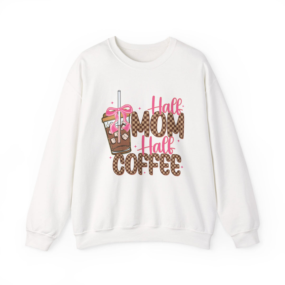 Half Mom Half Coffee, Cute Leopard Print Coffee Design – Gildan Heavy Blend | Trendy Women’s Soft Sweatshirt. Direct to Garment. Printed & Shipped in the USA. Unisex Sizes.