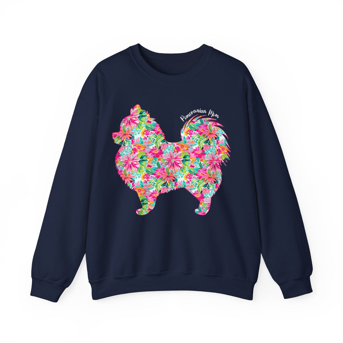Pomeranian Mom, Floral – Gildan Heavy Blend | Trendy Women’s Soft Sweatshirt. Direct to Garment. Printed & Shipped in the USA. Unisex Sizes.
