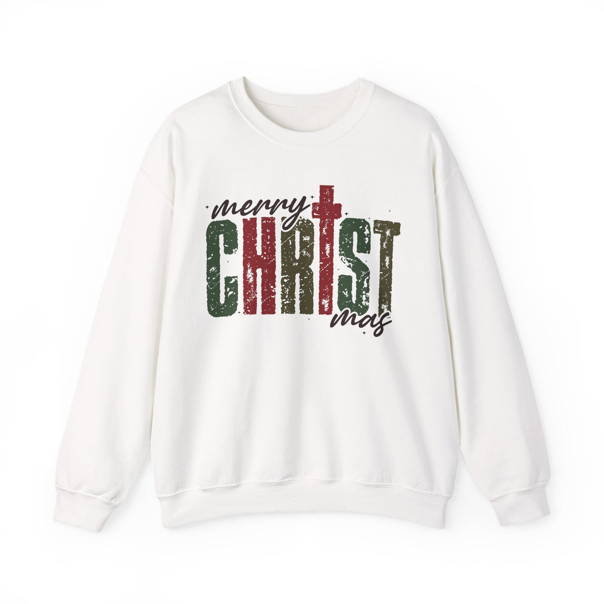 Distressed Merry ChrisTmas Faith Christian – Gildan Heavy Blend | Trendy Women’s Soft Sweatshirt. Direct to Garment. Printed & Shipped in the USA. Unisex Sizes.