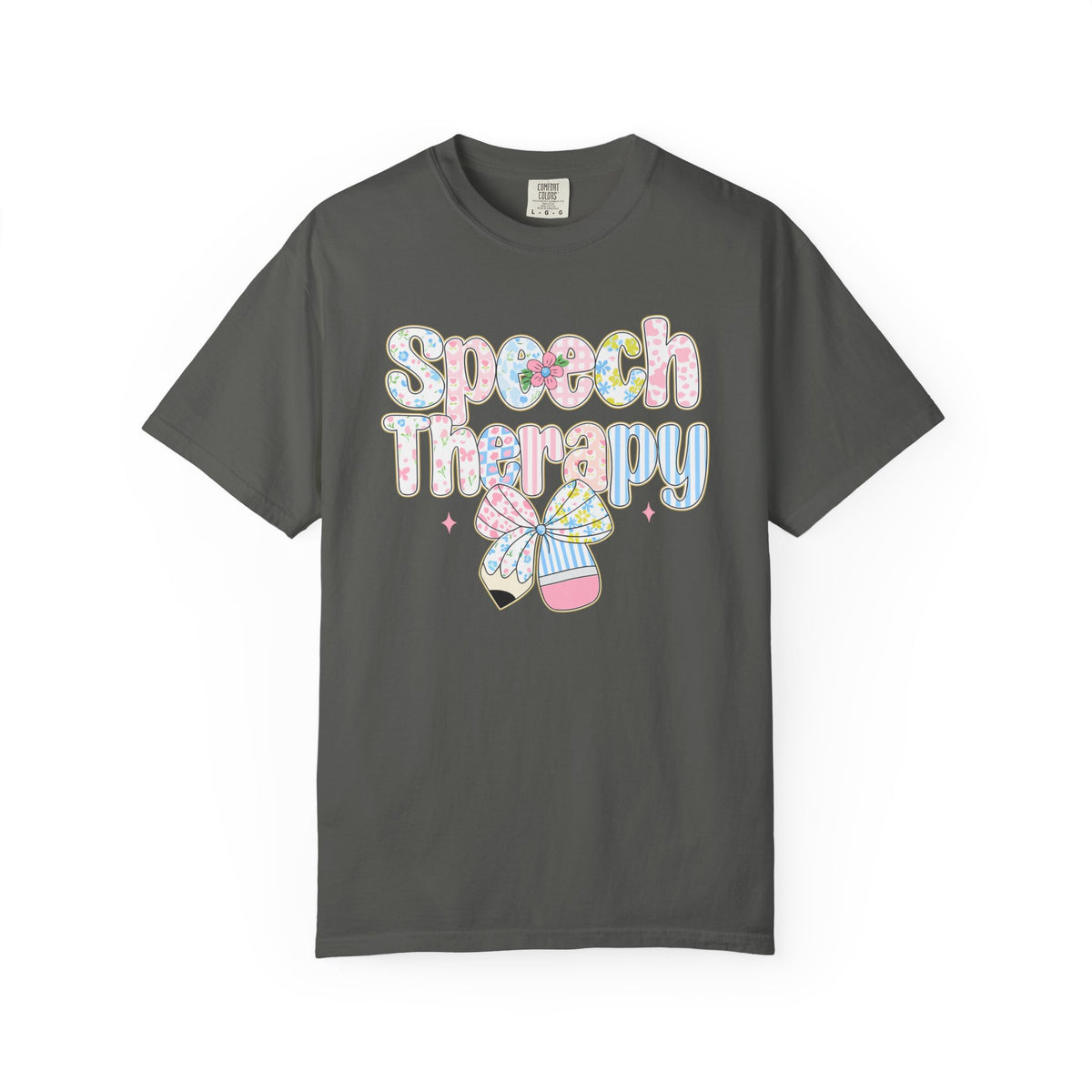 Speech Therapy - Pink Blue Coquette - Comfort Colors | Trendy Women's T-Shirt. Direct to Garment. Printed & Shipped in the USA. Unisex Sizes.
