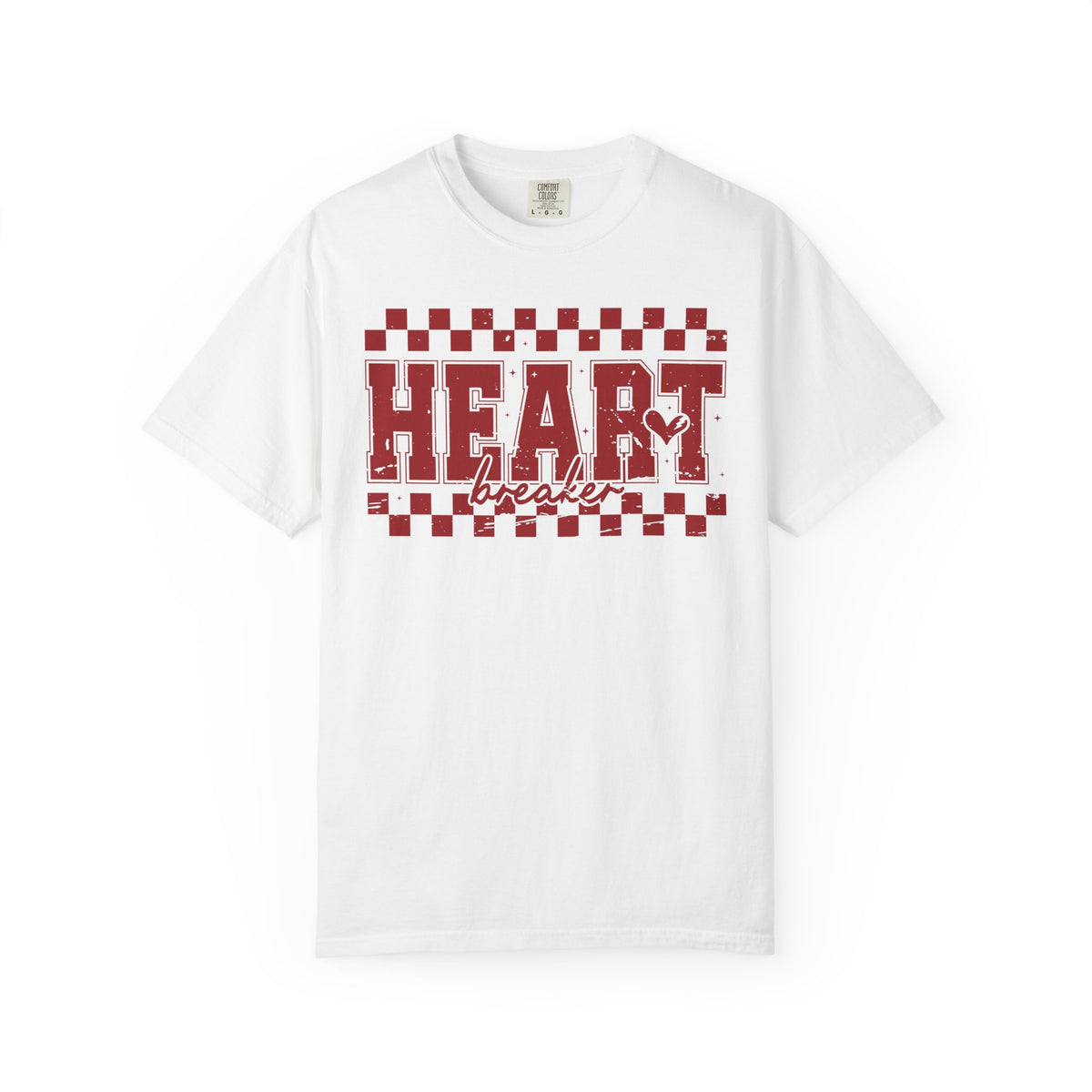 Heart Breaker, Red Checkered Distressed - Comfort Colors | Trendy Women's T-Shirt. Direct to Garment. Printed & Shipped in the USA. Unisex Sizes.