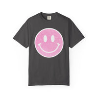 Faux Glitter Smiley - Comfort Colors | Trendy Women's T-Shirt. Direct to Garment. Printed & Shipped in the USA. Unisex Sizes.