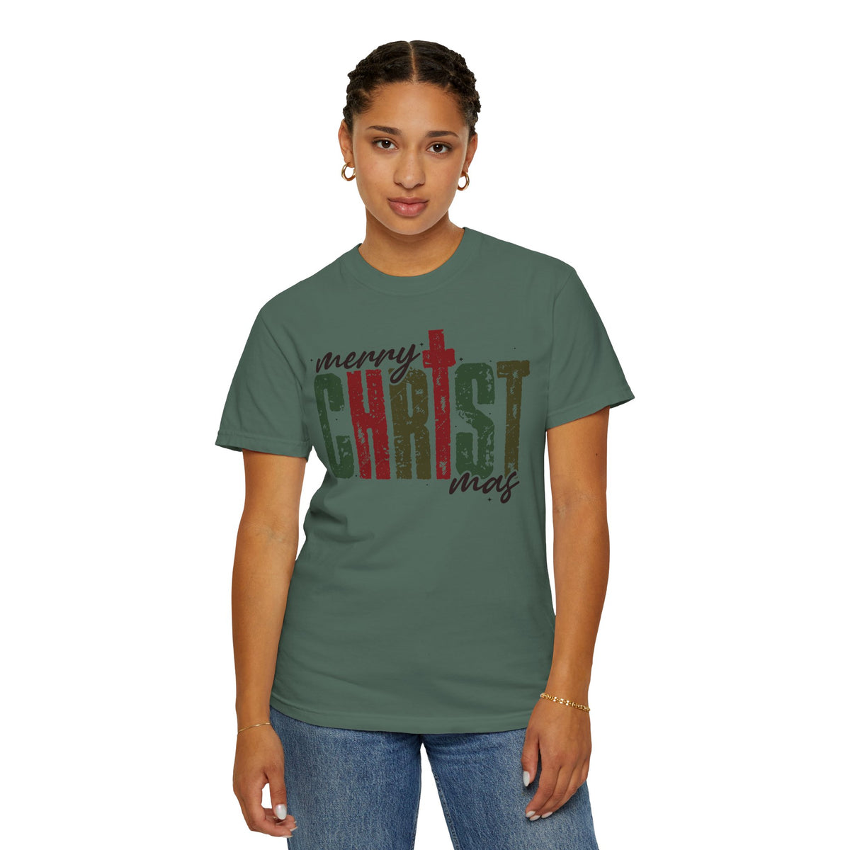 Distressed Merry ChrisTmas Faith - Comfort Colors | Trendy Men's and Women's T-Shirt. Direct to Garment. Printed & Shipped in the USA. Unisex Sizes.
