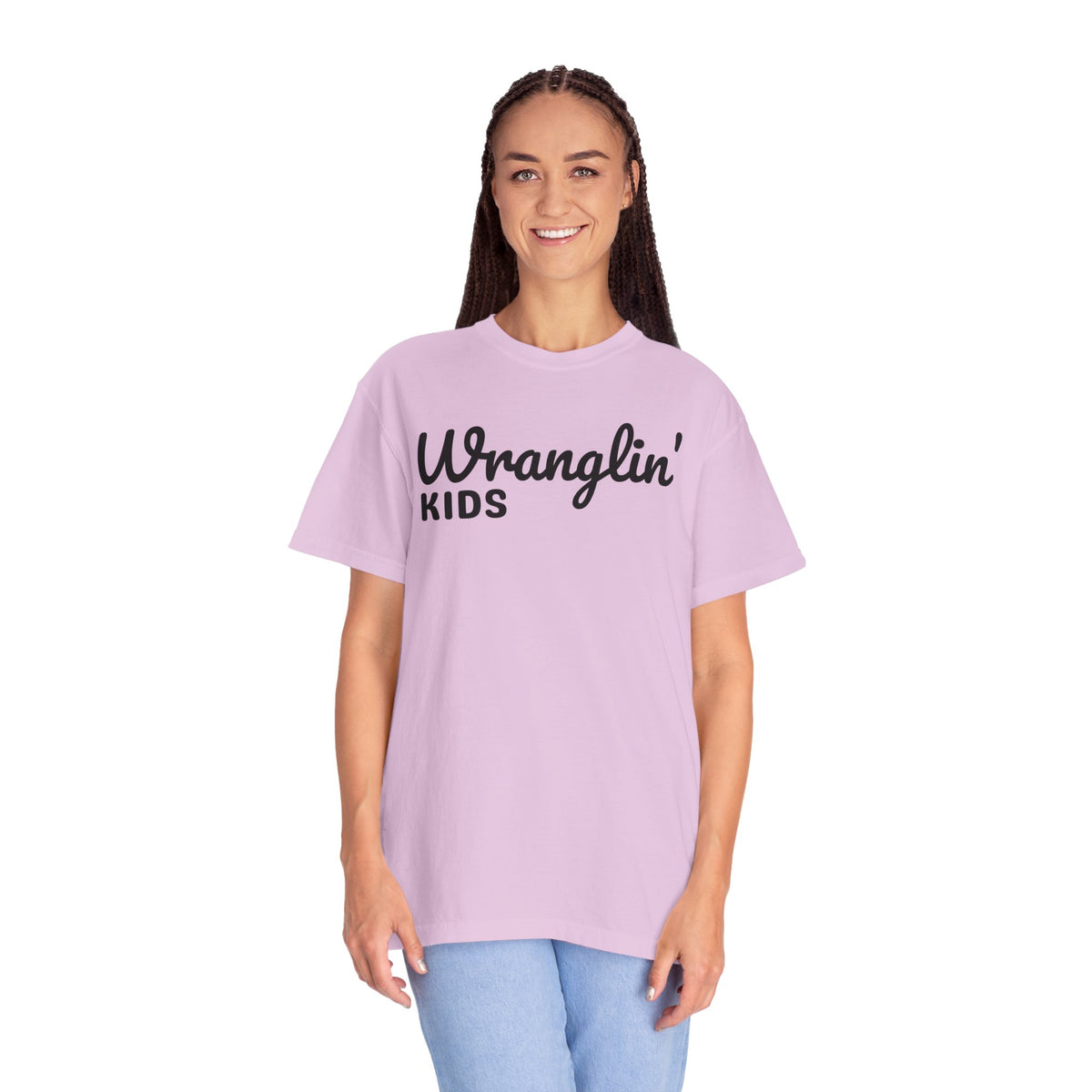 Wranglin' Kids Funny Mom Dad   - Comfort Colors | Trendy Women's and Men's T-Shirt. Direct to Garment. Printed & Shipped in the USA. Unisex Sizes.