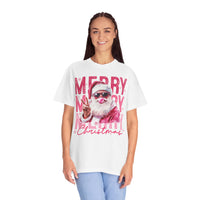 Pink Merry Christmas Bubblegum Santa - Comfort Colors | Trendy Women's T-Shirt. Direct to Garment. Printed & Shipped in the USA. Unisex Sizes.