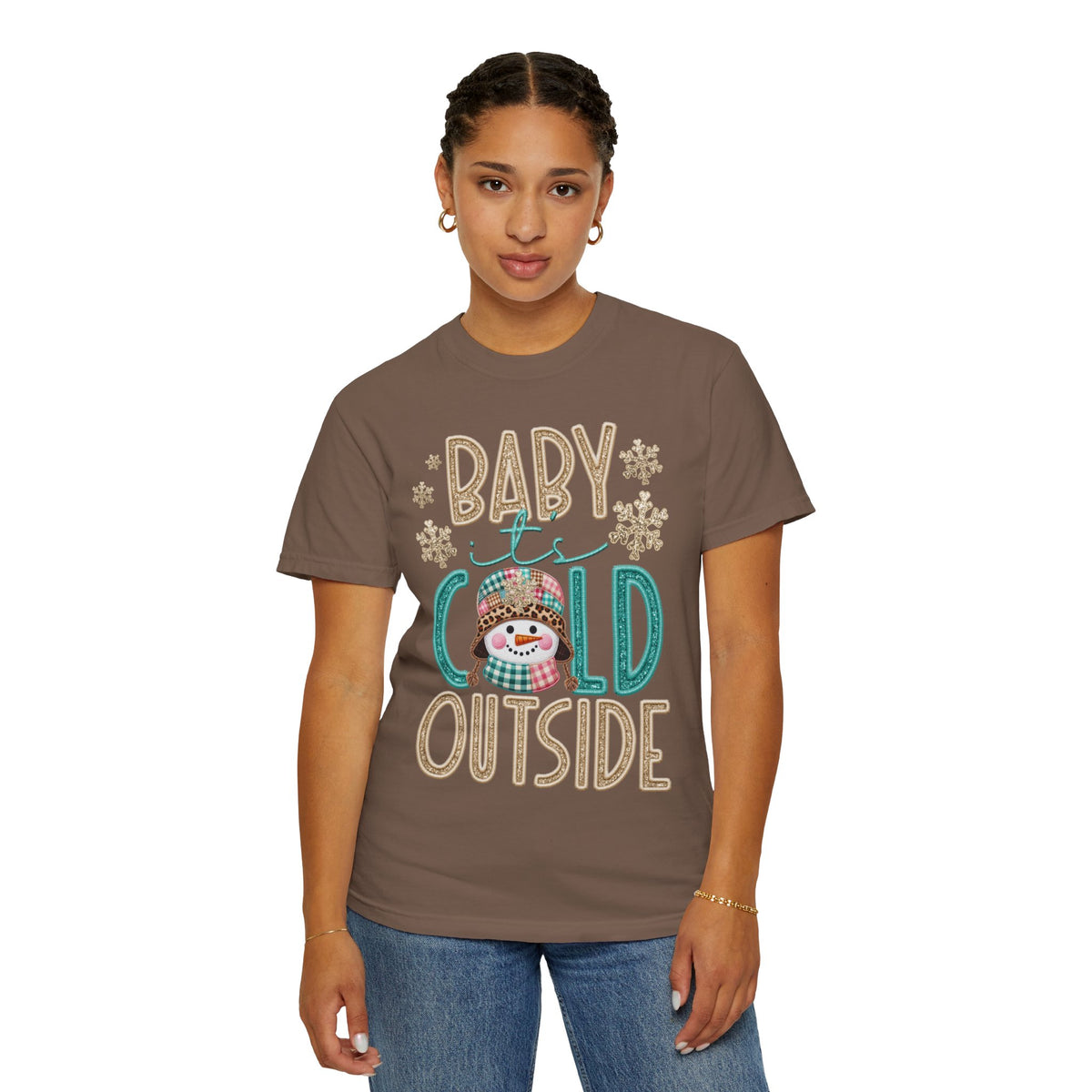 Baby It's Cold Outside Snowman  - Comfort Colors | Trendy Women's T-Shirt. Direct to Garment. Printed & Shipped in the USA. Unisex Sizes.