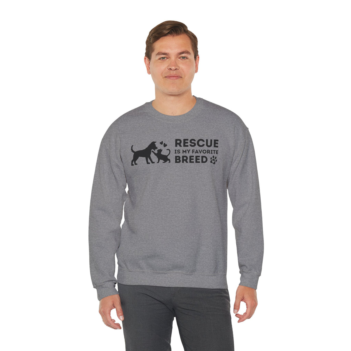 Rescue Is My Favorite Breed *This Shirt Saves Lives* – Gildan Heavy Blend | Trendy Men's and Women’s Soft Sweatshirt. Direct to Garment. Printed & Shipped in the USA. Unisex Sizes.