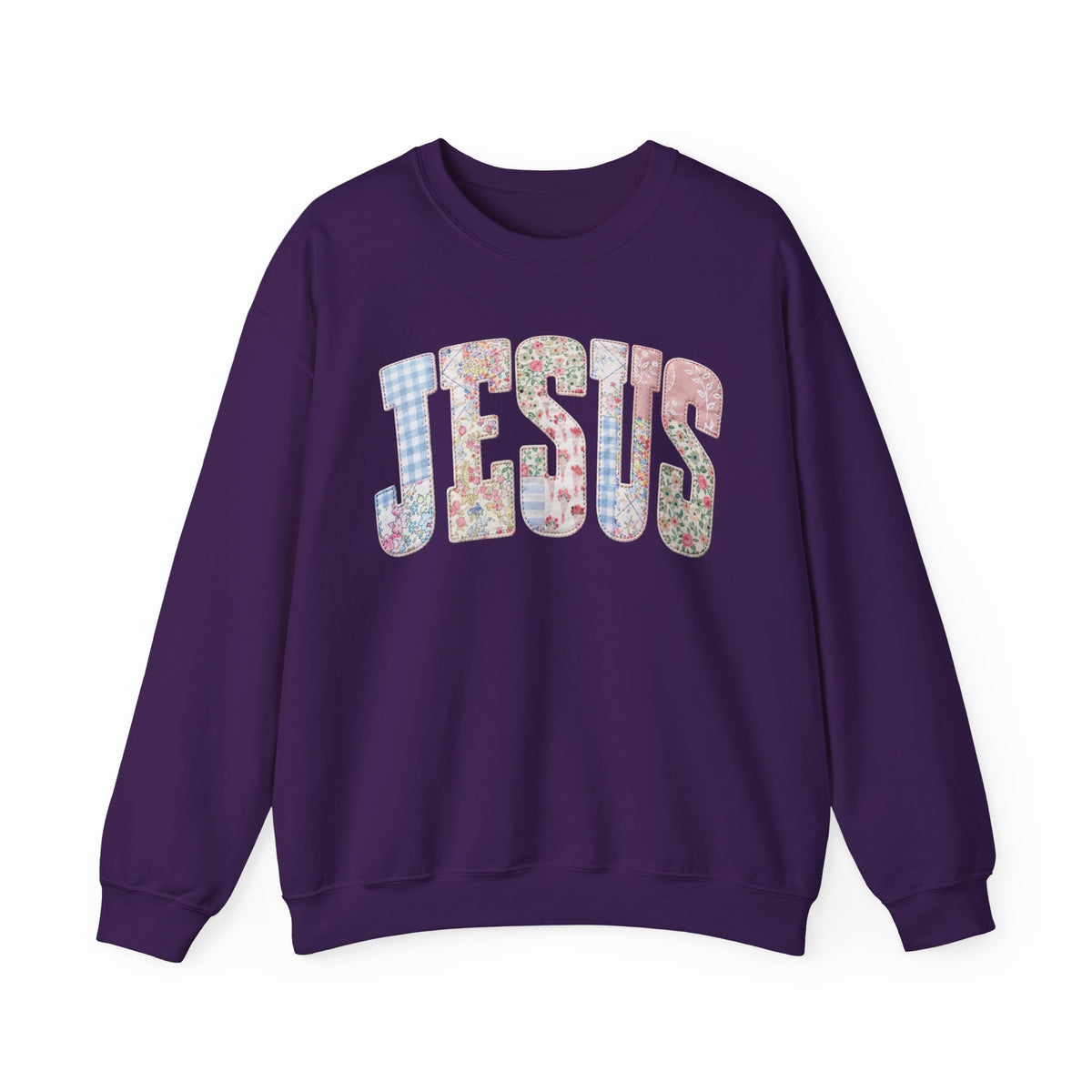 Jesus faux Patchwork – Gildan Heavy Blend | Trendy Women’s Soft Sweatshirt. Direct to Garment. Printed & Shipped in the USA. Unisex Sizes.
