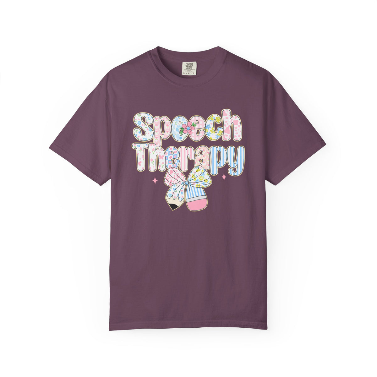 Speech Therapy - Pink Blue Coquette - Comfort Colors | Trendy Women's T-Shirt. Direct to Garment. Printed & Shipped in the USA. Unisex Sizes.