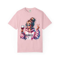 Dramatic Girl With Wine Messy Bun Peace Sign  - Comfort Colors | Trendy Women's T-Shirt. Direct to Garment. Printed & Shipped in the USA. Unisex Sizes.