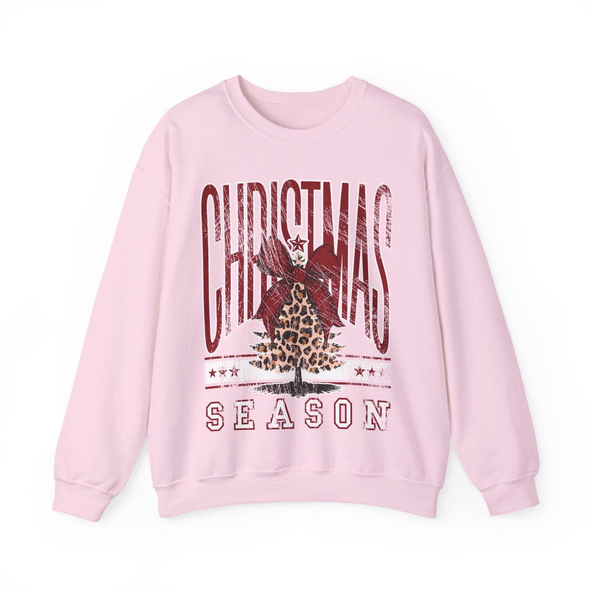 Christmas Season Leopard Tree Distressed – Gildan Heavy Blend | Trendy Women’s Soft Sweatshirt. Direct to Garment. Printed & Shipped in the USA. Unisex Sizes.