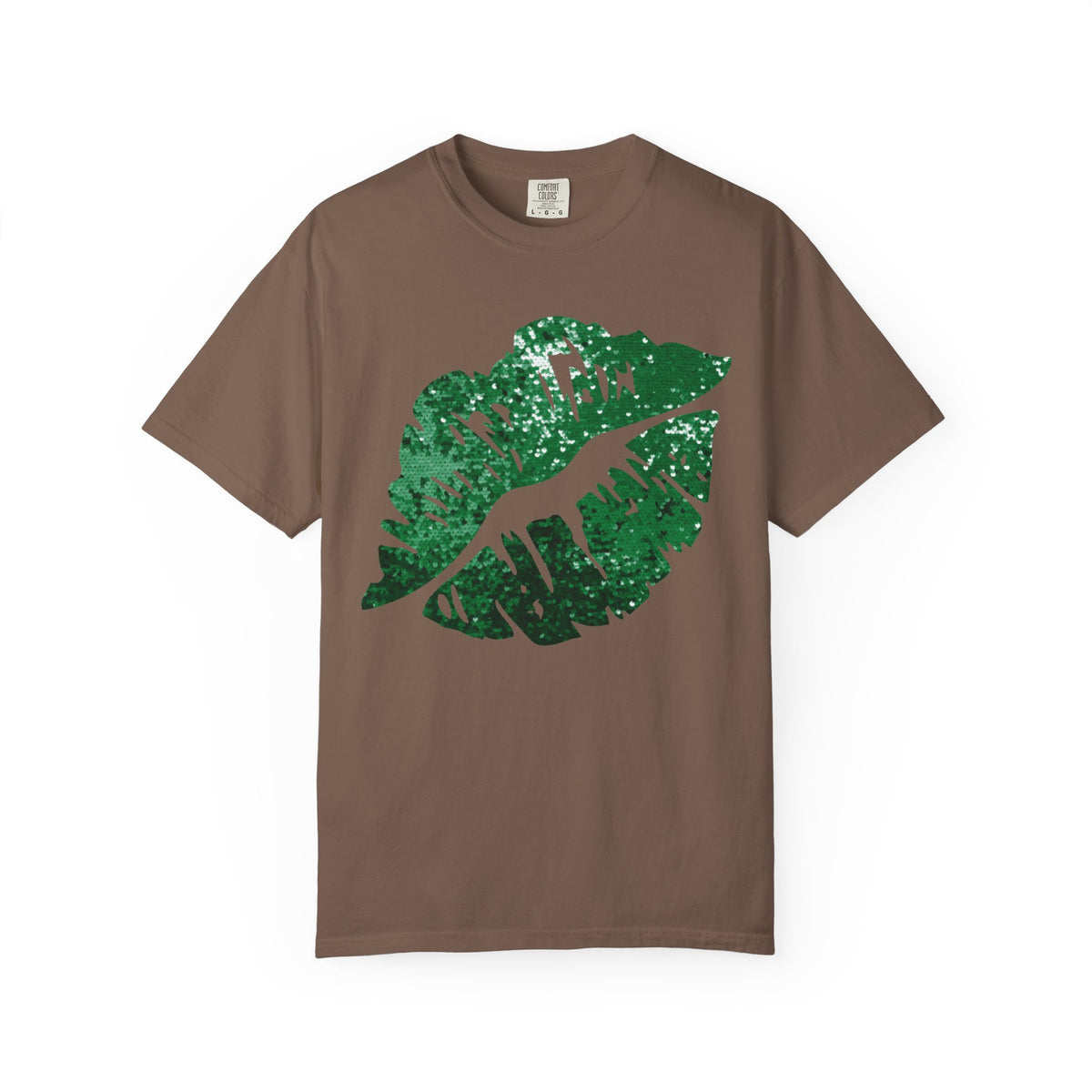 Green Faux Glitter Kiss - Comfort Colors | Trendy Women's T-Shirt. Direct to Garment. Printed & Shipped in the USA. Unisex Sizes.