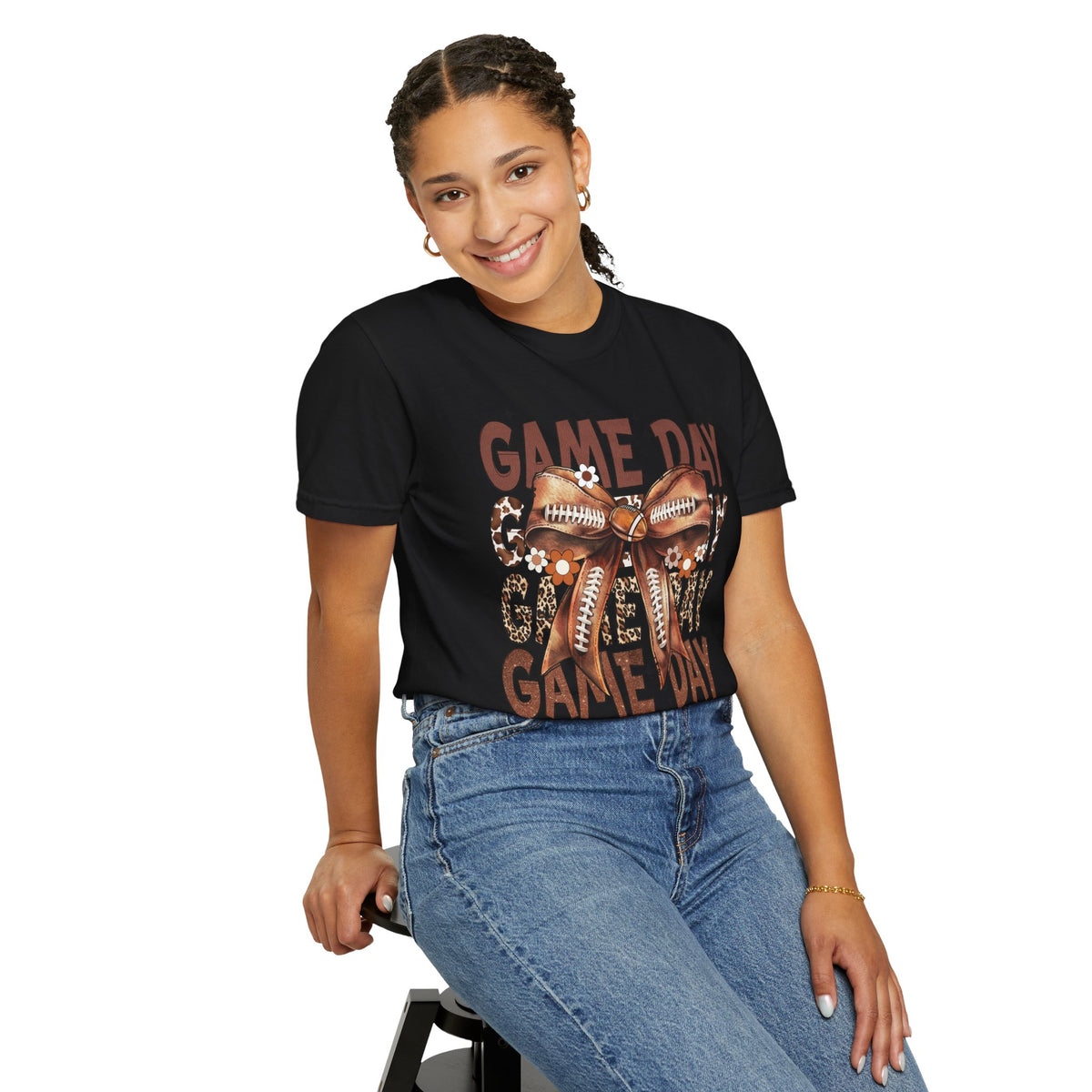 Game Day - Football Bow - Comfort Colors | Trendy Women's T-Shirt. Direct to Garment. Printed & Shipped in the USA. Unisex Sizes.
