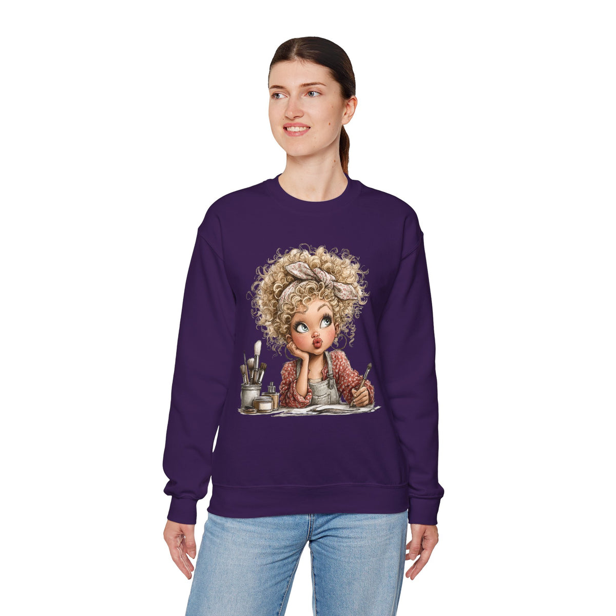 Cute Artist Curly Girl – Gildan Heavy Blend | Trendy Women’s Soft Sweatshirt. Direct to Garment. Printed & Shipped in the USA. Unisex Sizes.