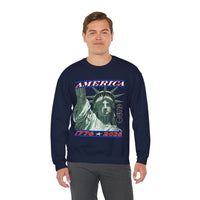 America's 250th Birthday, Statue of Liberty – Gildan Heavy Blend | Trendy Men's and Women’s Soft Sweatshirt. Direct to Garment. Printed & Shipped in the USA. Unisex Sizes.