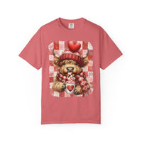 Highland Cow Be Mine, Red Checkered - Comfort Colors | Trendy Women's T-Shirt. Direct to Garment. Printed & Shipped in the USA. Unisex Sizes.