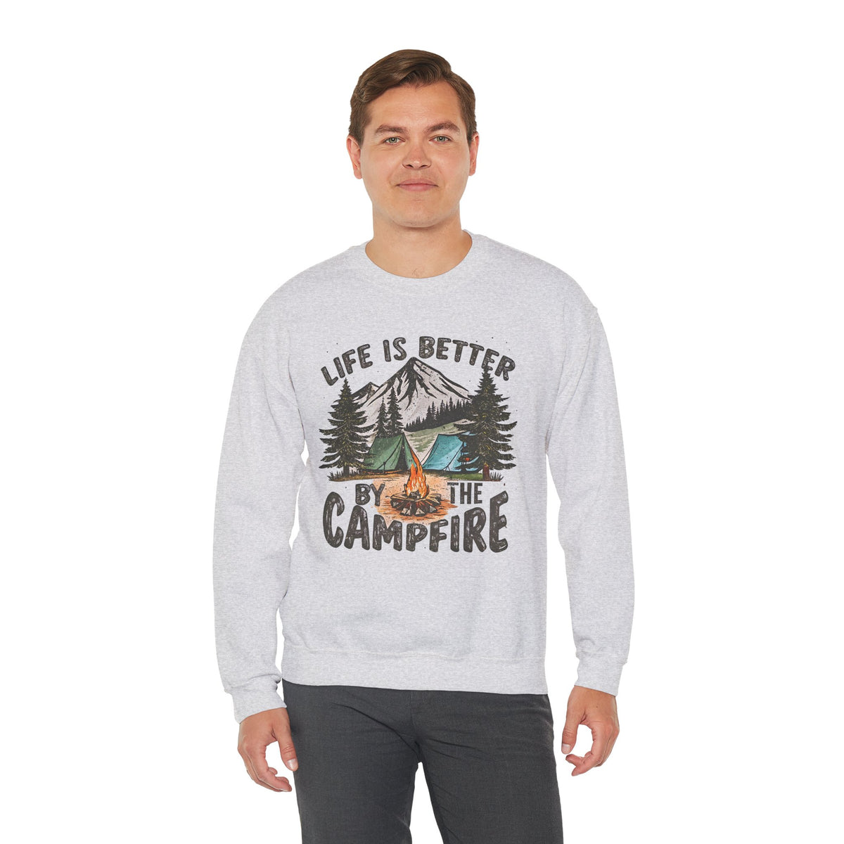 Life is Better By the Campfire – Gildan Heavy Blend | Trendy Women’s and Men's Soft Sweatshirt. Direct to Garment. Printed & Shipped in the USA. Unisex Sizes.