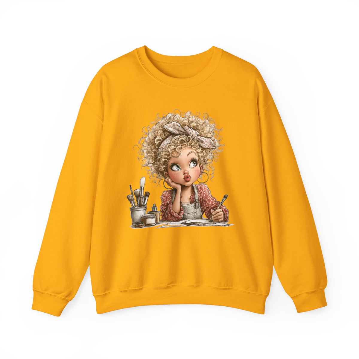 Cute Artist Curly Girl – Gildan Heavy Blend | Trendy Women’s Soft Sweatshirt. Direct to Garment. Printed & Shipped in the USA. Unisex Sizes.